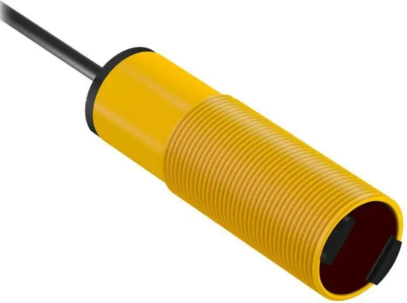 Produktfoto 1 von Banner zylindrisch Optischer Sensor, Hintergrundunterdrückung, Bereich 100 mm, PNP Ausgang, Anschlusskabel,