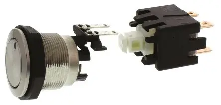 Produktfoto 1 von Schurter MSM LA 19 Druckschalter Grün Beleuchtet Rastend Panel Ø 19 mm, 2-poliger Umschalter / 12A 30 V dc, IP00, IP64