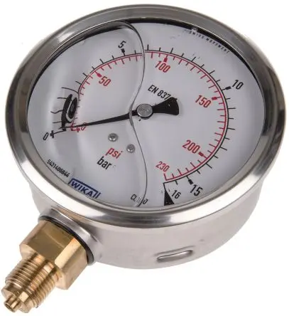 Produktfoto 1 von WIKA 213.53 Manometer 100 mm 0 bar → 16 bar Edelstahl Gehäuse G 3/8