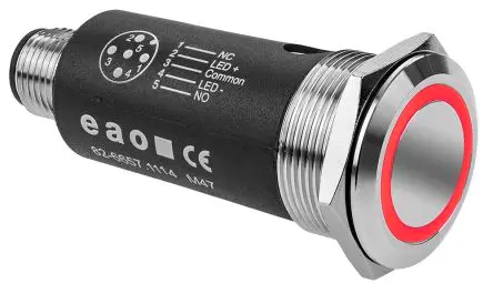 Produktfoto 1 von EAO 82 Beleuchtete Drucktaste Rot Beleuchtet Rastend Panel Ø 22 mm, 1-poliger Umschalter / 500mA 35 V dc 35 V ac, IP65,