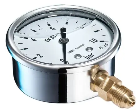 Bourdon Unterseite MIT3 Manometer 63 mm 0 bar → 6 bar ±2.5 % Edelstahl Gehäuse G 1/4, ISO-kalibriert