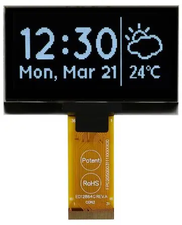 Produktfoto 1 von Midas 2.42 Zoll Gelb OLED-Display 128 x 64 Pixel, 55.01 x 27.49 mm Passiv-Matrix Stecker I2C, Parallel, SPI