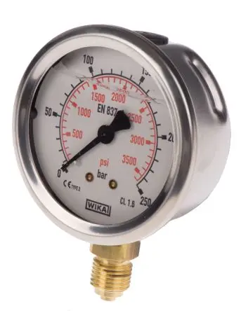Produktfoto 1 von WIKA Stecker 213.53 Manometer 0 bar → 250 bar ±1.6 % Edelstahl Gehäuse G 1/4