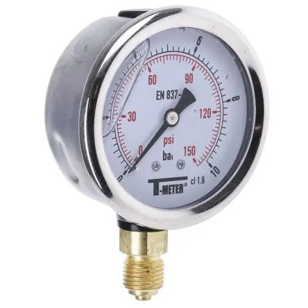 Produktfoto 1 von Sferaco BSPT Manometer 63 mm 0 bar → 10 bar Edelstahl Gehäuse G 1/4, ISO-kalibriert