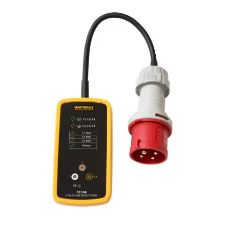 Produktfoto 1 von Martindale PC104/32 Steckdosentester 32A, 415V 4-Pin, 300V, CAT III, ISO-kalibriert