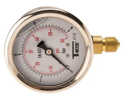 Produktfoto 1 von Sferaco BSPT Manometer 63 mm 0 bar → 4 bar Edelstahl Gehäuse G 1/4, ISO-kalibriert