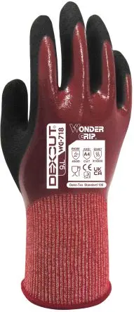 Produktfoto 1 von Wonder Grip WG-718 DEXCUT Handschuhe Größe 7, S HPPE, Mineralfaser, Elastan, UHMWPE Schwarz, Rot Nitril 24