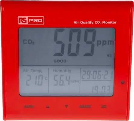 Produktfoto 1 von RS PRO DT-802 LCD Luftqualitätsüberwachung 50 °C, CO2 bis 9999 ppm, bis 50 °C, Netz-betrieben / 90 %RH