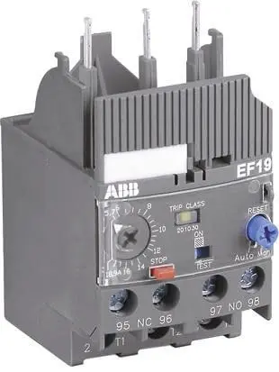 Produktfoto 1 von ABB EF19 Überlastrelais, / 0.8A, 2.7 A 58 W 1 Schließer/1 Öffner, 600V ac/dc / 2.7A 3P, 59.3 mm x 44.4mm