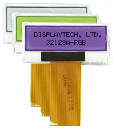 Produktfoto 1 von Displaytech 32128A Monochrom LCD, Graphisch LED Schwarz 128 x 32 Pixel, Hintergrund Rot, Grün, Blau, FPC Interface