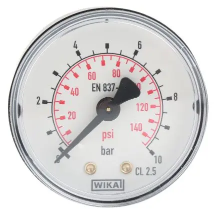 Produktfoto 1 von WIKA 111 Manometer 50 mm 0 bar → 10 bar ±2.5 % Kunststoff Gehäuse, ISO-kalibriert