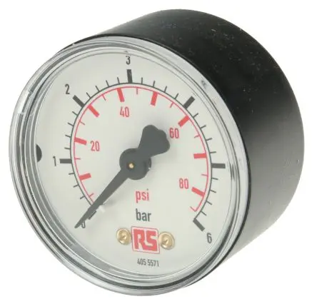 Produktfoto 1 von WIKA BSPT 111.12 Manometer 50 mm 0 bar → 6 bar ±1.6 % Kunststoff Gehäuse 1/4 in G, ISO-kalibriert