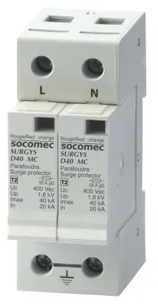 Produktfoto 1 von Socomec, Industrie-Überspannungsableiter, 1-phasig 40 kA DIN-Hutschiene SURGYS 4982