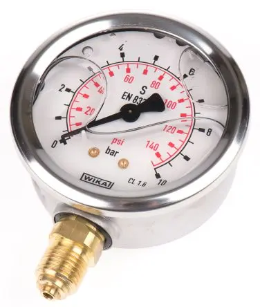 Produktfoto 1 von WIKA Stecker 213.53 Manometer 0 bar → 10 bar ±1.6 % Edelstahl Gehäuse G 1/4, ISO-kalibriert