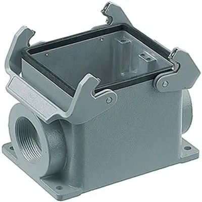 Produktfoto 1 von HARTING Han B Oberflächenmontiertes Gehäuse Doppelter Hebel 2, Oberfläche 32B Haube für seitliche Kabeleinführung, IP65