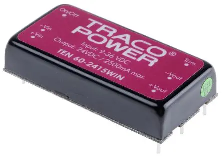 TRACOPOWER TEN 60WIN DC/DC Konverter, 24V dc OUT 2.5 A Leiterplattenmontage 36V dc 1.5 kV dc 60 W -40 °C 85 °C