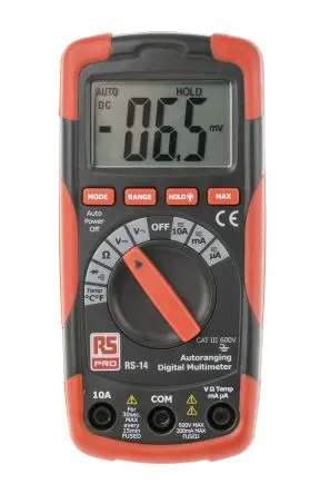 Produktfoto 1 von RS PRO RS14 Tragbar Digital Multimeter, CAT III 600 V ac / 10 A ac 10 A dc, 20 mΩ