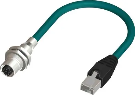 Produktfoto 1 von RS PRO Kat. 6 Ethernet-Kabel, 1 m, Blaugrün Buchse, A M12 Stecker, B RJ45