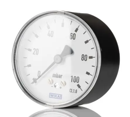 WIKA Mit Gewinde 6X1.10 Manometer 63 mm 0 bar → 100 mbar Stahl Gehäuse G 1/4