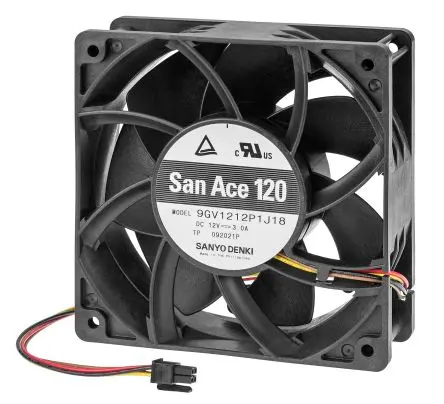 Produktfoto 1 von Sanyo Denki 9GV12 Axiallüfter, Kugel, 24V dc / 36 W 1.5 A, 6400 U/min, 224 cfm 120 mm 120mm 38 mm