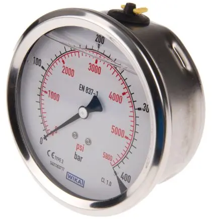 Produktfoto 1 von WIKA Mit Gewinde 213.53 Manometer 100 mm 0 bar → 400 bar Edelstahl Gehäuse 1/2 in, ISO-kalibriert