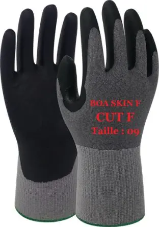 Produktfoto 1 von GUYARD BOA SKIN F Arbeitshandschuhe Größe 9 Elastan, HPPE, Polyethylen, Edelstahl Schwarz, Grau Nitrilschaum 20
