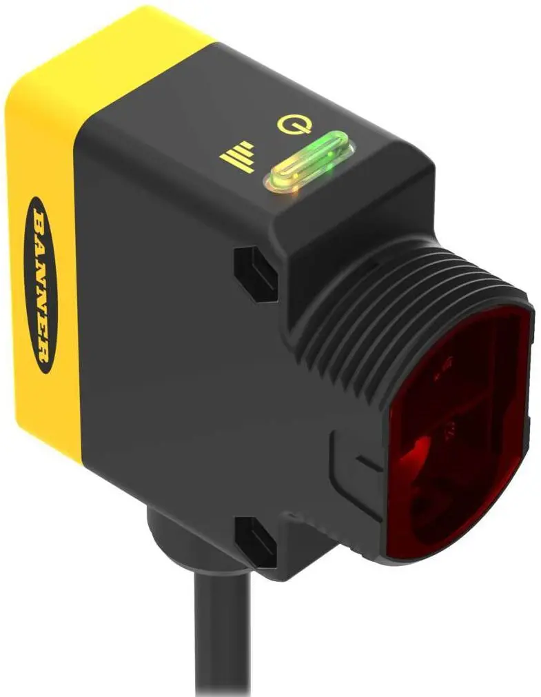 Produktfoto 1 von Banner Rechteckig Optischer Sensor, Festes Feld, Bereich 400 mm, Relais Ausgang, Anschlusskabel, Hell-/dunkelschaltend