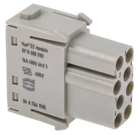 Produktfoto 1 von HARTING HAN Modular Modul für robusten Stromversorgungsstecker Buchse, 8-polig 16A, Kabel, Steckverbindermodul