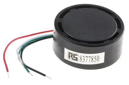 Produktfoto 1 von RS PRO Elektromagnetischer Summer Mehrton, 105 dB, Anschlusskabel 18 mm, 28V dc, 6 V dc, Innen-