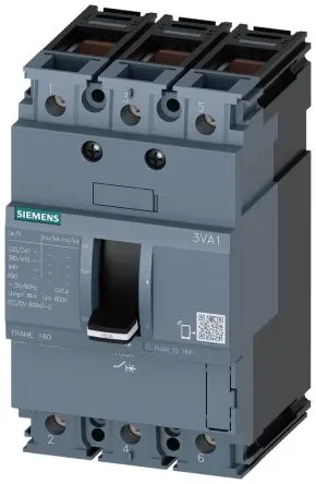 Produktfoto 1 von Siemens SENTRON 3VA1, Kompaktschutzschalter 3-polig, 63A DIN-Hutschiene / Abschaltvermögen 70 kA 690V ac 500 V dc