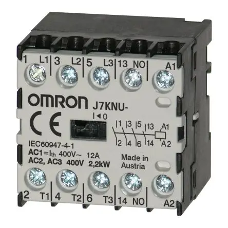 Produktfoto 1 von Omron J7KNU Schütz 230V ac-Spule, 3-polig, 440V / 5 A 230V ac 2.2 kW 1 Öffner Motorsteuerung 1-Hilfskontakte