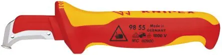 Produktfoto 1 von Knipex VDE 1000V zugelassen Abisoliermesser mit Führungsschuh Isolierender Mehrkomponenten-Griff 180 mm, Klinge 38 mm