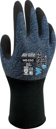 Produktfoto 1 von Wonder Grip WG-550 AIR LITE Handschuhe Größe 8, M Nylon, Polyester Schwarz, Blau Nitril 24