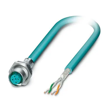 Produktfoto 1 von Phoenix Contact VS-M12FSBP Cat.5 Kabel assembliert, 2 m, Blau 2 Abgeschirmt Geschirmt, Aussen ø 6.4 mm Außen-ø ,
