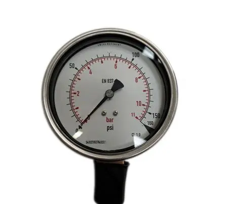 Produktfoto 1 von RS PRO G 3/8 in BSPM Manometer 100 mm 0 bar → 160 psi ±1 % Edelstahl Gehäuse G 3/8