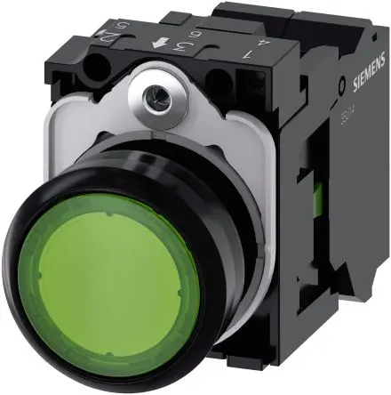 Produktfoto 1 von Siemens SIRIUS ACT 3SU11 Druckschalter Beleuchtet Trennplatte Ø 22 mm, SPST Grün, IP66, IP67, IP69K
