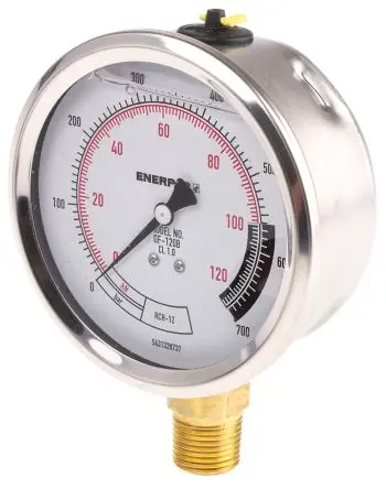 Produktfoto 1 von Enerpac NPTF GF Manometer 100 mm 0 bar → 700 bar ±1 % Edelstahl Gehäuse 1/2 in, ISO-kalibriert