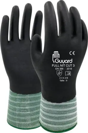 Produktfoto 1 von GUYARD FULL NIC CUT 3 Arbeitshandschuhe Größe 7 HPPE, Lycra, Polyamid Schwarz Nitril 20