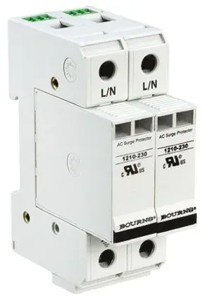 Produktfoto 1 von Bourns 1210 Überspannungsableiter 2-poliger Protektor 100 kA 415V ac, DIN-Hutschiene, -50 °C→85 °C