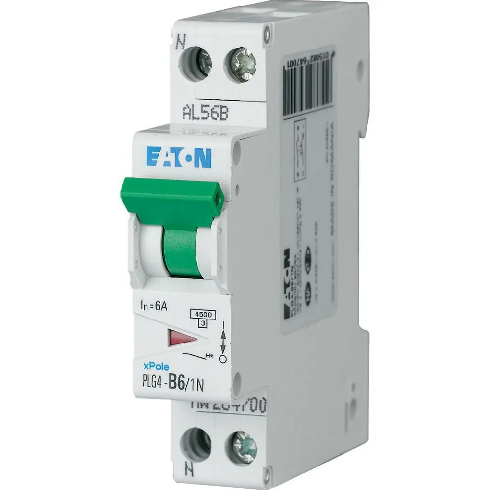 Produktfoto 1 von Eaton PLG4 Miniaturüberlastschalter Typ B, Pol 1-polig 6 A 230 V ac, Abschaltvermögen 4.5 kA Plexo