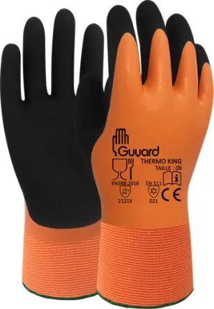 Produktfoto 1 von GUYARD THERMO KING Arbeitshandschuhe Größe 9 Acrylfutter Polyamid Schwarz, Orange Latex 10