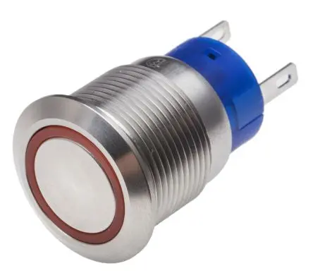 Produktfoto 1 von RS PRO Druckschalter Rot Beleuchtet Rastend Panel Ø 19.2 mm, 1-poliger Umschalter / 5A 12 V dc 250 V ac, IP67