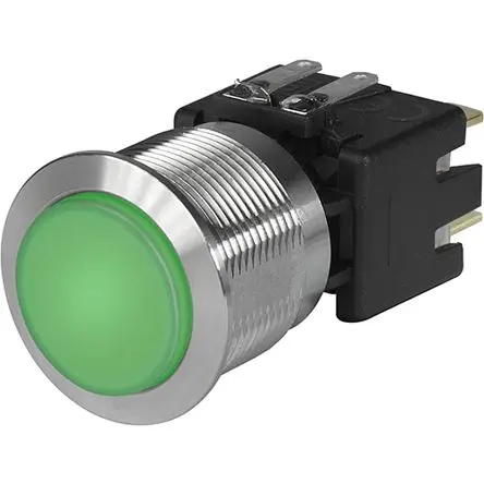 Produktfoto 1 von Schurter MSM LA CS 22 Druckschalter Grün Beleuchtet Rastend Panel Ø 22.1 mm, 2-poliger Umschalter / 16A 30 V dc 250 V