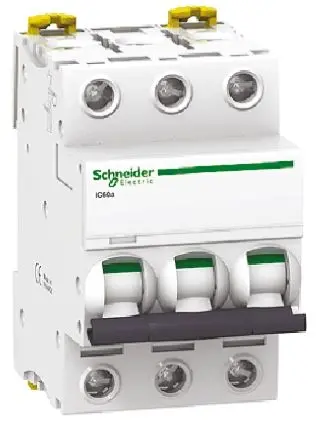 Produktfoto 1 von Schneider Electric IC60N Miniaturüberlastschalter Typ C, Pol 3-polig 10A 440V ac, Abschaltvermögen 10 kA Acti9 133 V dc