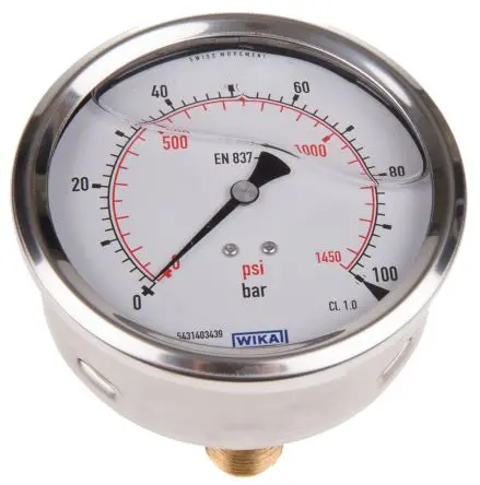 Produktfoto 1 von WIKA Stecker 213.53 Manometer 100 mm 0 bar → 100 bar Edelstahl Gehäuse 1/2 in G, ISO-kalibriert