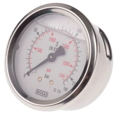 Produktfoto 1 von WIKA 213.53 Manometer 63 mm 0 bar → 160 bar Edelstahl Gehäuse G 1/4, DKD/DAkkS-kalibriert