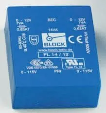 Produktfoto 1 von Block Printtrafo, Trafo 115 V ac, 230 V ac / 6 V ac 2 Ausg. 68 mm x 31.4mm x 57 mm 0.98 kg Stift
