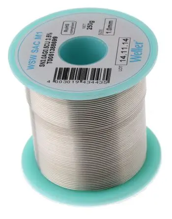 Produktfoto 1 von Weller Draht Lötzinn bleifrei 96.5 %Sn 0 %Pb 0.5 %Cu 3 %Ag, 217 °C, Ø 1 mm / 100 g