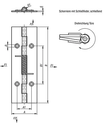 Produktfoto 1 von FEDERSCHARNIER FEDER SCHLIEßEND A=40, B=120, FORM:B MIT BOHRUNG, ALUMINIUM BLANK