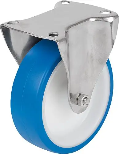 Produktfoto 1 von BOCKROLLE OHNE FESTSTELLSYSTEM, D=100, B=35, THERMOPLAST 1.4301, FÜR HYGIENEBEREICH, KOMP:EDELSTAHL